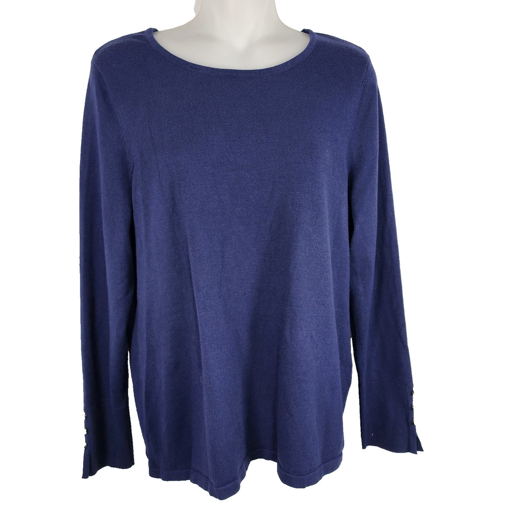 Chico's Women Button Detail Pullover Sweater Lightweight Long Sleeve Blue Medium